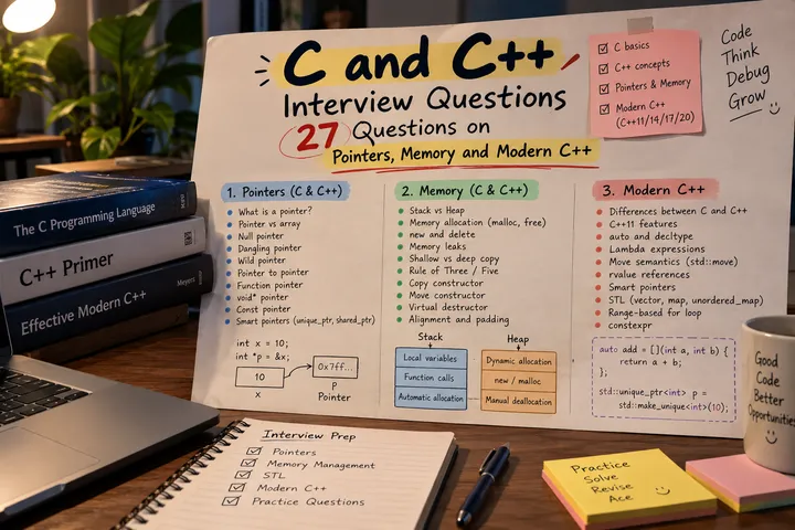 C and C++ Interview Questions: 27 Questions on Pointers, Memory and Modern C++